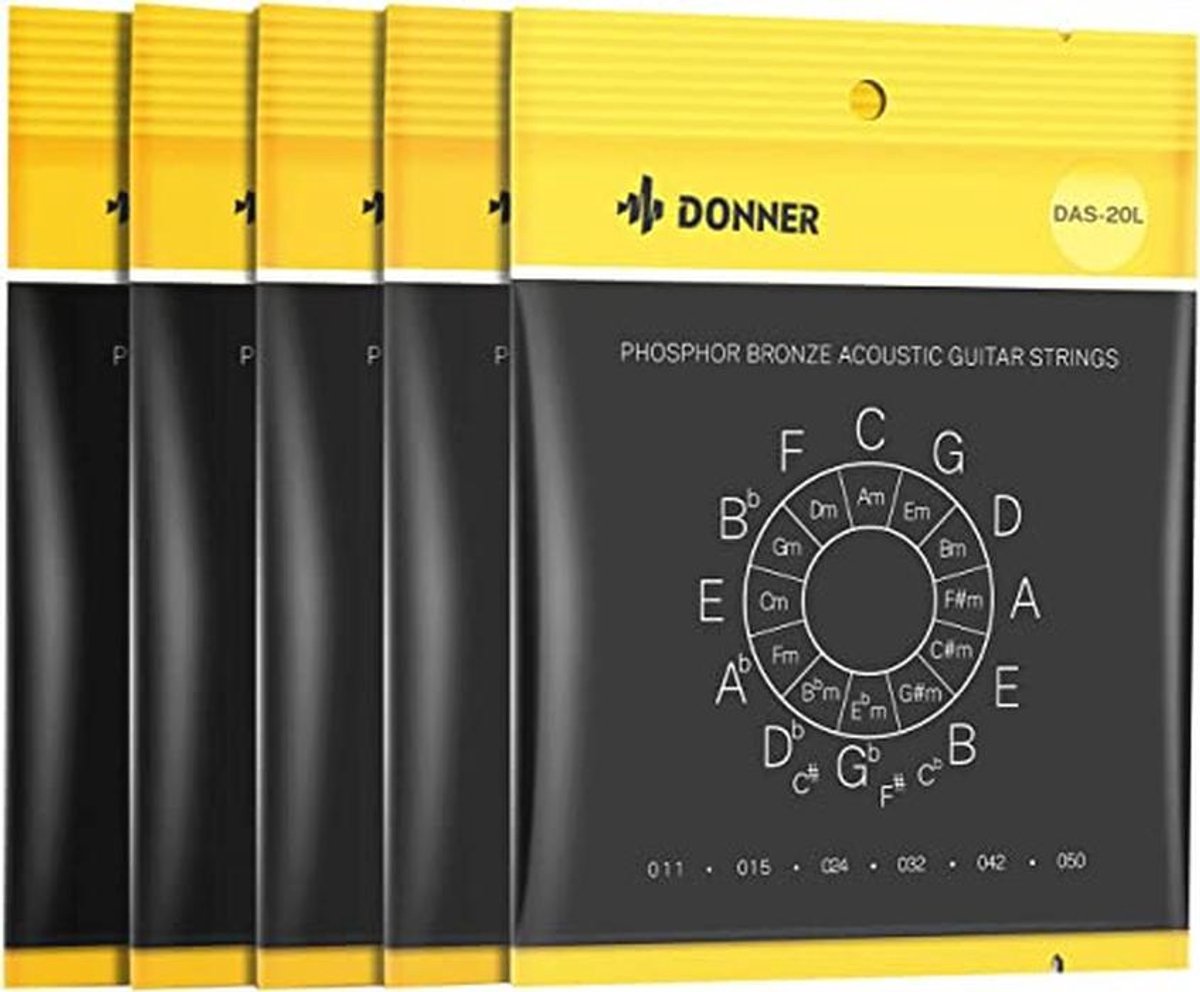 Akoestische Gitaar Snaren - Fosfor Brons Gecoat - 5 Sets van 6 Hex Staal Strings 11-50