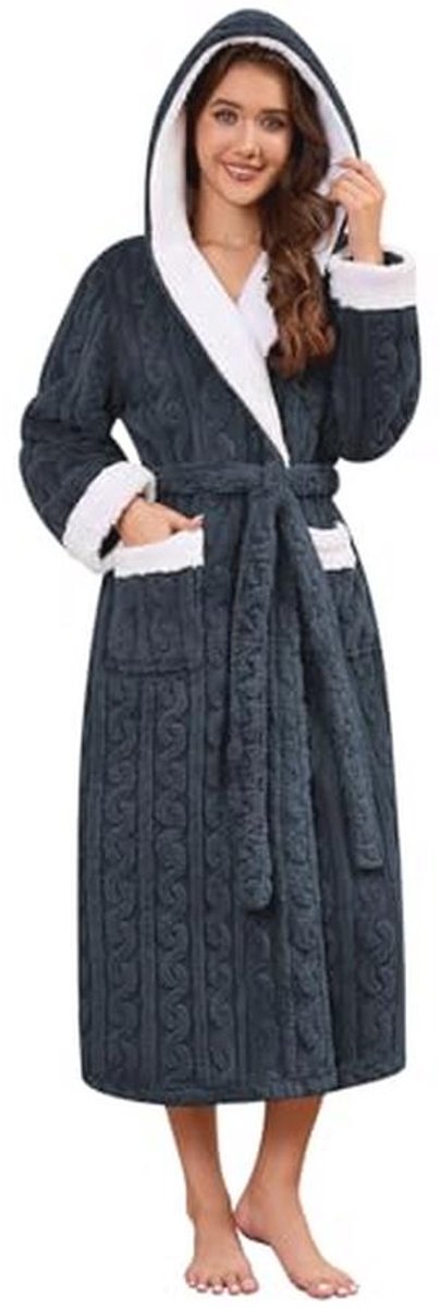 Dames Fleece Lange Badjas met Capuchon en Pockets - Luxe en Chic Winterbadjas