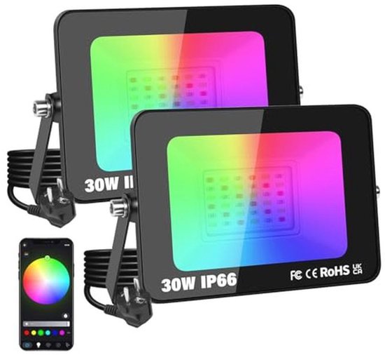 Led-spot, 35 W, smart RGB, kleurverandering, schijnwerpers, bluetooth, app- bediening, IP66 waterdicht, dimbaar, sfeerlicht voor decoratief podium, landschap, tuin, boom, koplamp, EU 2 pin plug (2 stuks