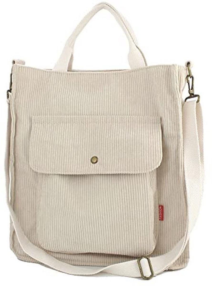 Right 20 Corduroy Bag for Women and Girls, Washable for Everyday Use, Office, School Outings, Yoga, beige, Minimal