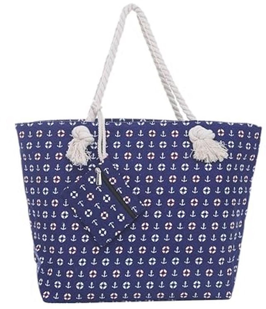 Grote strandtas met rits 58 x 38 x 18 cm schoudertas in strandstijl