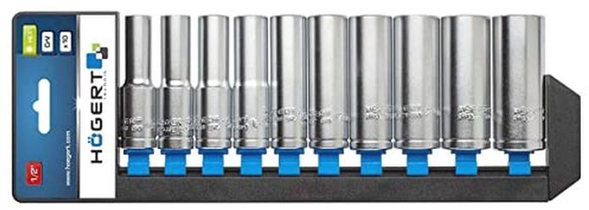 Chroom-Vanadium Dopsleutelset - 76mm | Gereedschapskist | Lang, Zwart/Blauw/Grijs