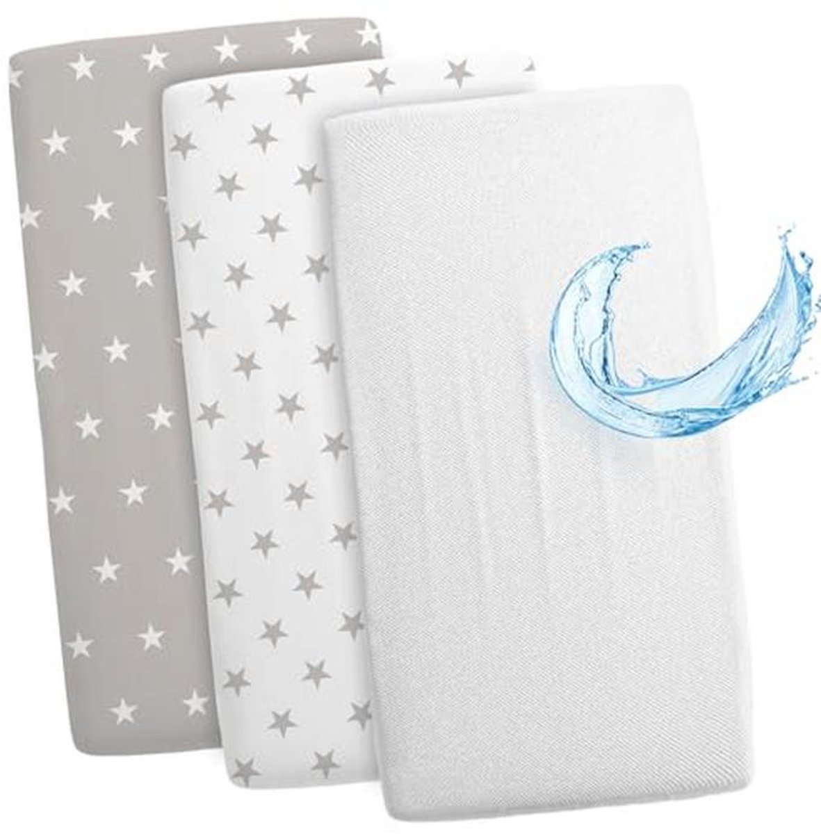 Fitted Sheet Set voor Babybedden - 3-delige Set inclusief Waterdichte Matrasbeschermer - Perfecte Pasvorm en Ondersteuning