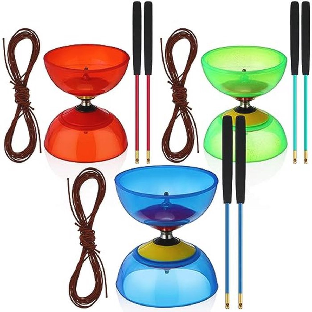15 Stuks Chinese Diabolo Speelgoedset voor Beginners - Vijf Lagers, 6 Stokken en 6 Snaren