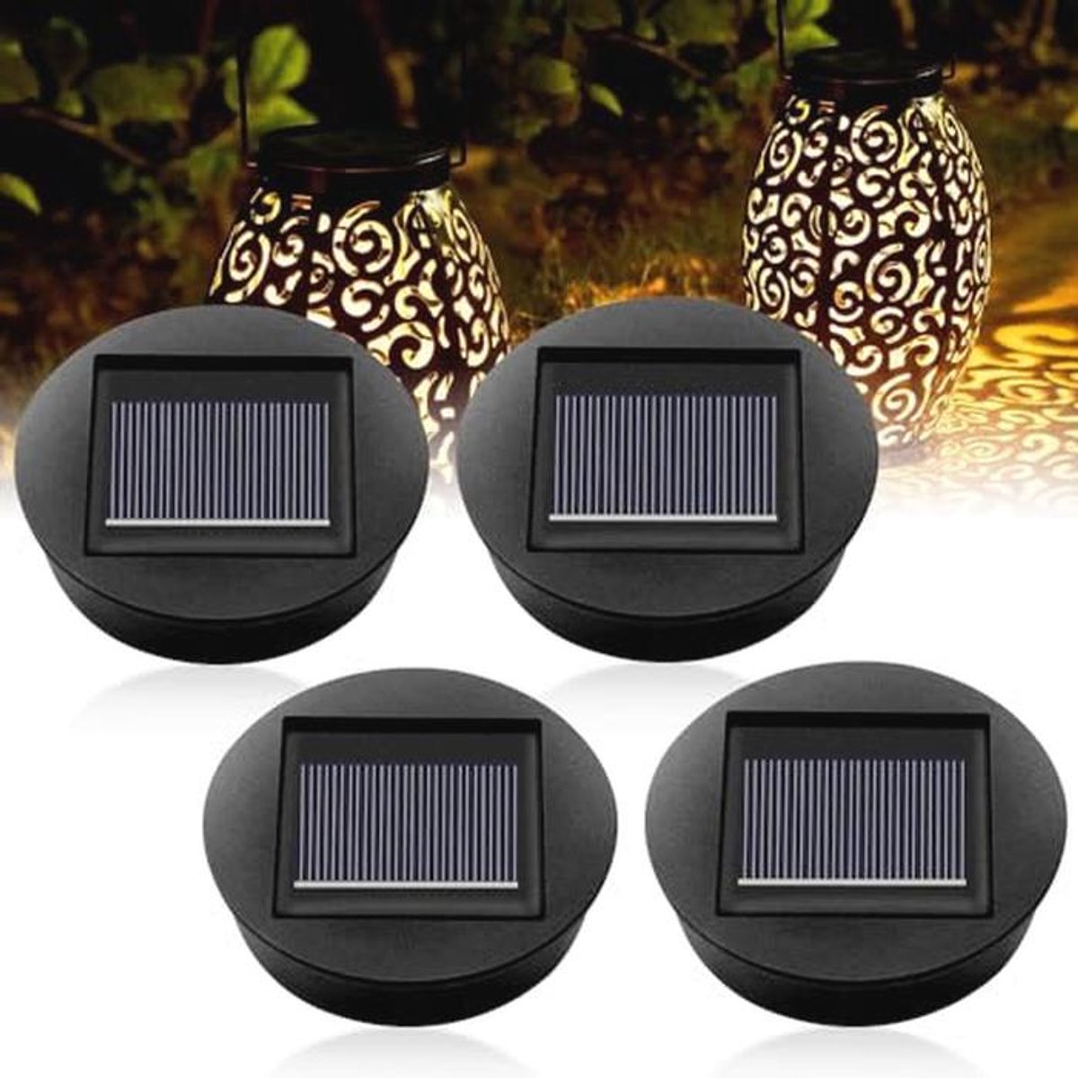 Set van 4 Vervangende Zonnebollen - IP65 LED Zonneverlichting - Waterdichte Vervangingspanelen voor Tuinlantaarns 8 cm