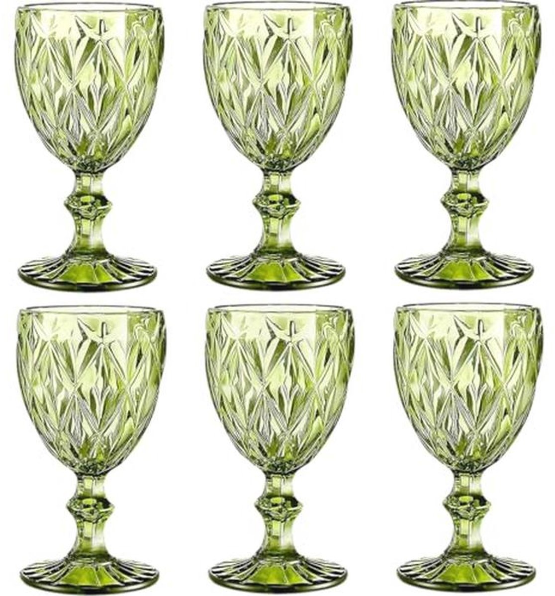 Vintage 6-delige wijnglas set met glazen en waterglazen
