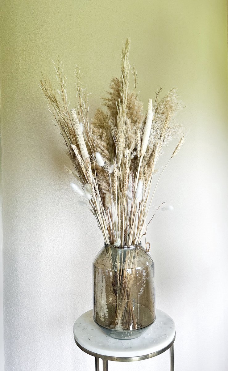 Neutraal boeket incl. vaas - Beige droogboeket - Droogbloemen - Taupe - Wit - La Florista