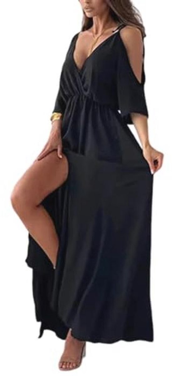 Elegante Maxi-Jurk met Diepe V-hals en Zijsplit voor Dames