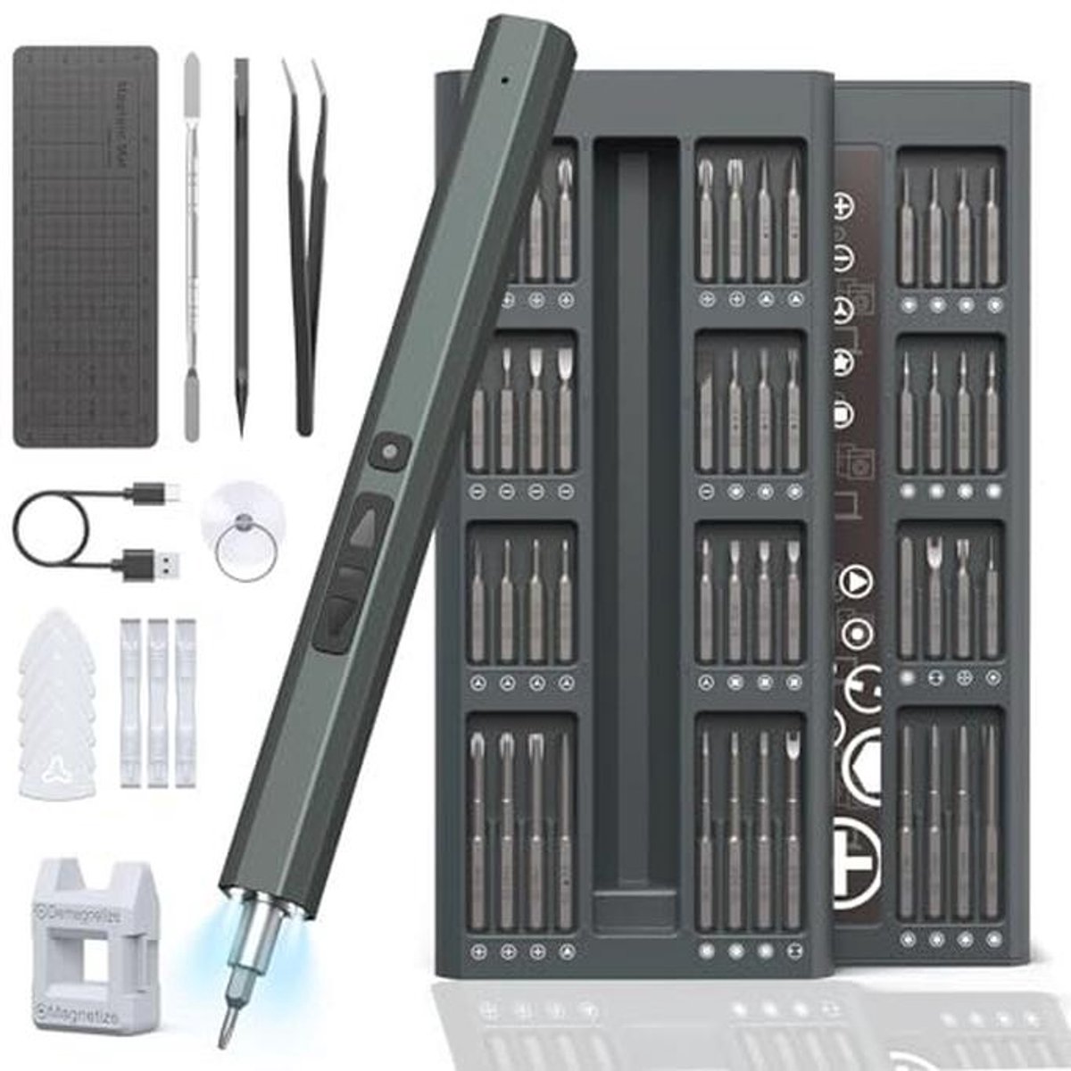 Elektrische mini-schroevendraaier 82-in-1 met LED-verlichting en krachtige batterij voor laptops, pc's en meer