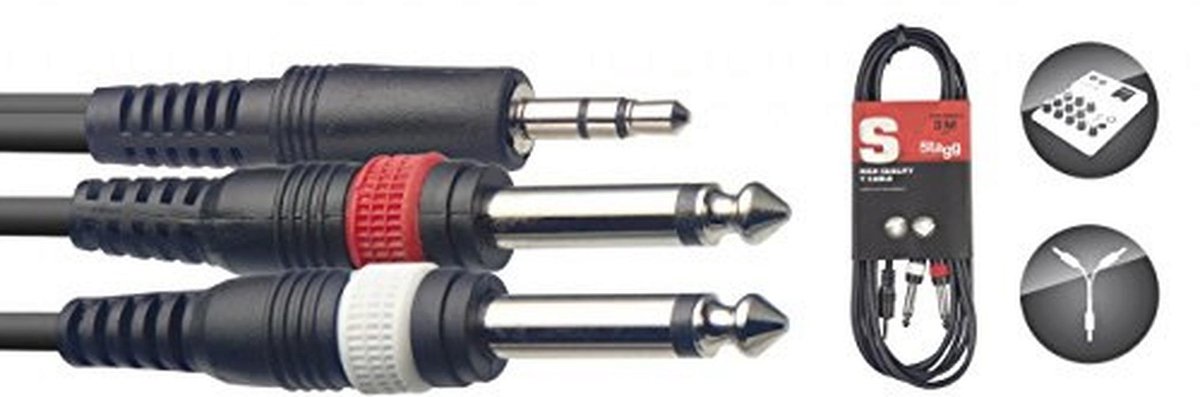 Mini Stereo naar 2 x Male Telefoon Y-kabel 1m