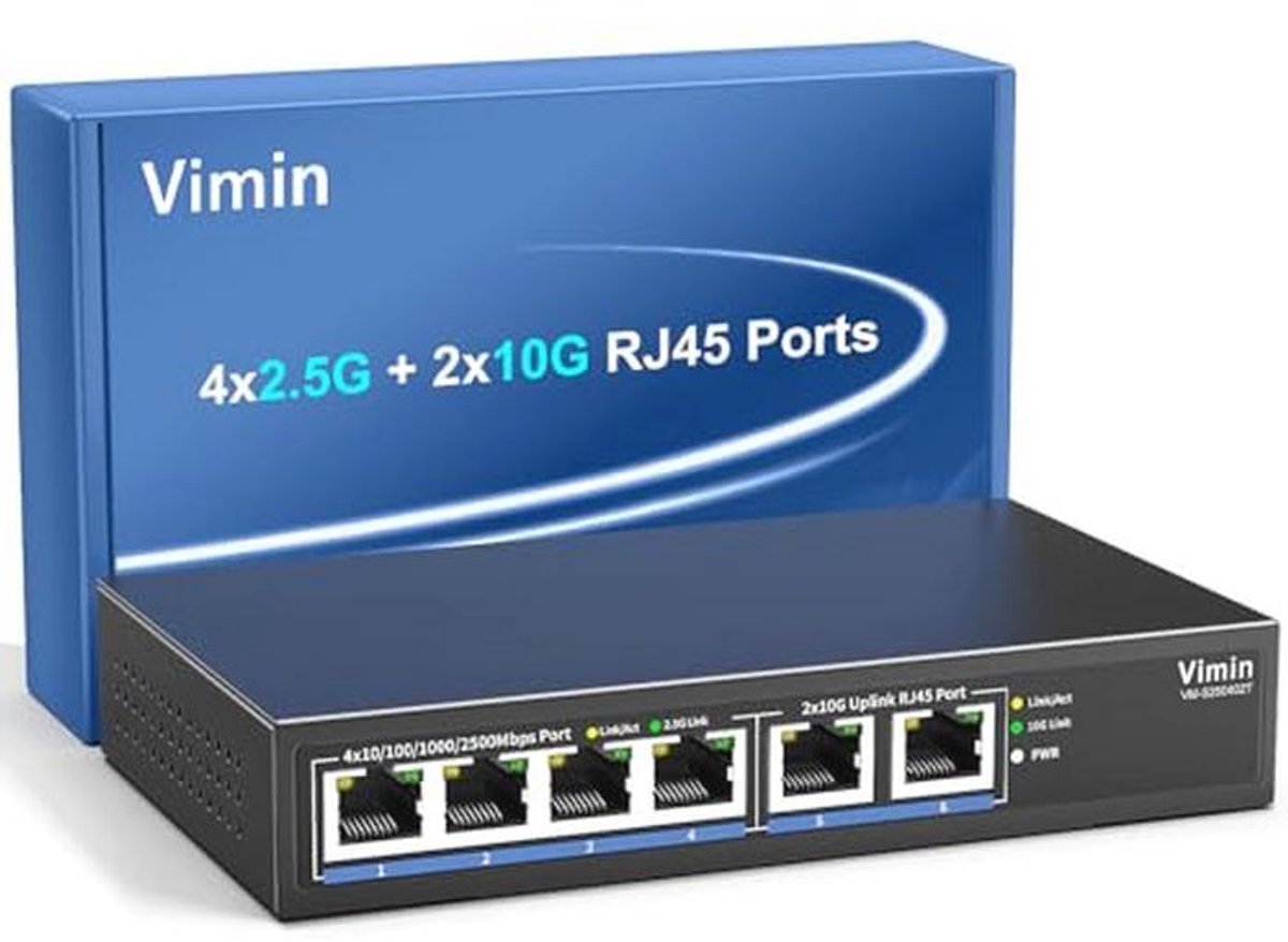 10 Gb Unmanaged Ethernet Switch met 4*2.5G en 2*10G poorten voor Desktop en Wandmontage