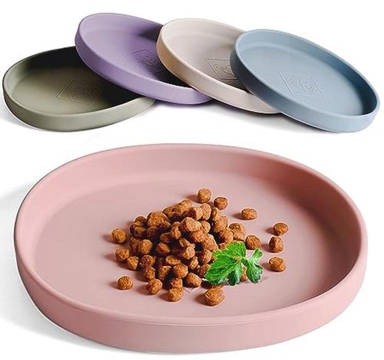 4 Stuks Siliconen Kattenbak – 18 Cm, Driekleurig (blauw, Geel, Roze, Grijs) Voor Nat- En Droogvoer