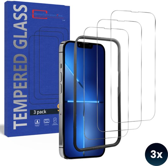 Screenprotector geschikt voor iPhone 13 / 13 pro & iPhone 14 / 14 pro - 3 Stuks - Gehard Beschermglas - Inclusief Easy Fix Montageframe - Volledige Dekking - Eenvoudige montage