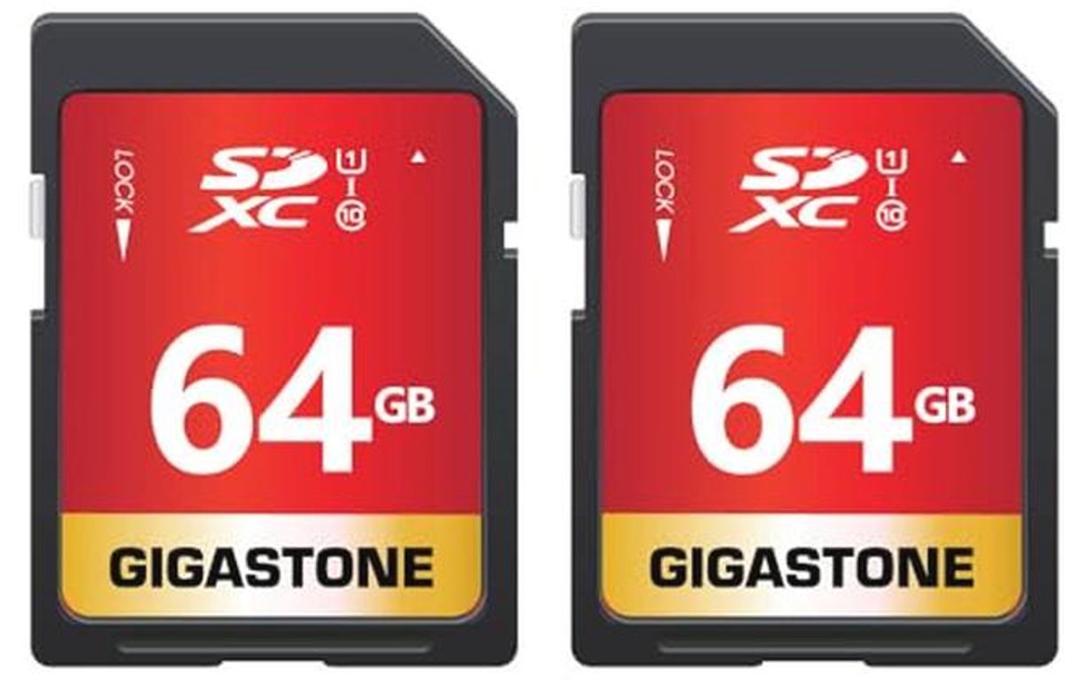 Gigastone 64 GB SDXC-geheugenkaart, set van 2 kaarten, premium serie, overdrachtssnelheid tot 80 MB/s. voor foto's, video's, muziek, bestanden, camcorder, camera, pc, klasse 10 U1 UHS-I