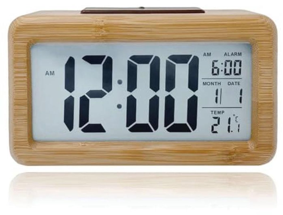 LED Wekker met Bamboo Design en Sluimerfunctie