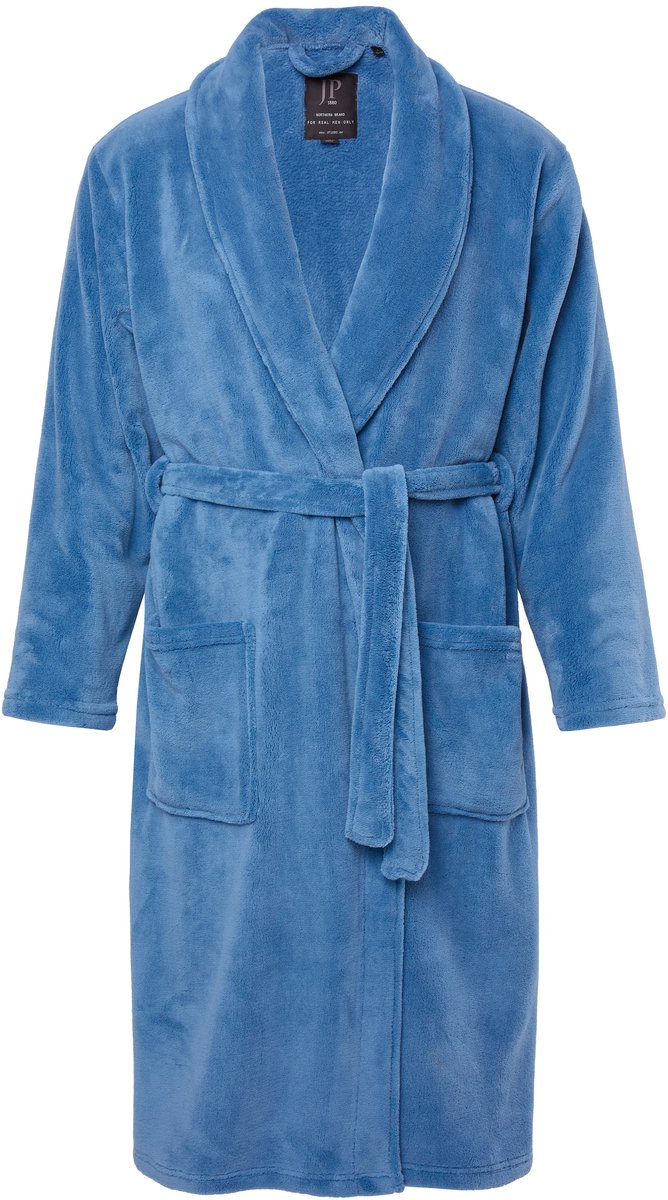 JP 1880 - Heren - Badjas thuispak microvezel strikceintuur - Denim blauw - Maat 7XL