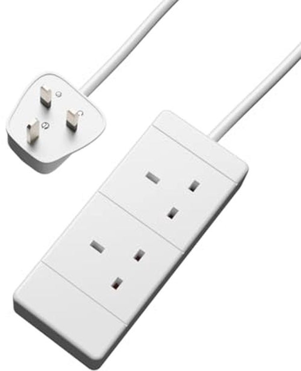 Verlengkabel 2-voudig Wit/Zwart 13A - Verkrijgbaar in 2m, 3m, 5m, 10m, 15m en 20m