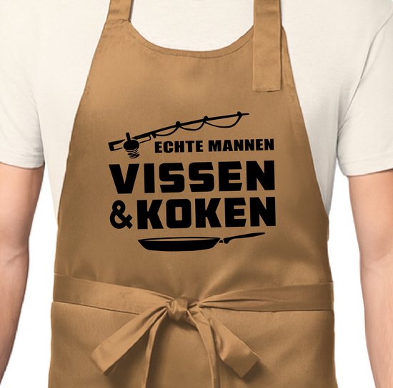 Zomertip! - Keukenschort Echte Mannen Vissen en Koken | Kaki | Dames/Heren | Verstelbaar | Cadeau-idee | BBQ | Verjaardag | Jubileum | Verrassing | Grapje