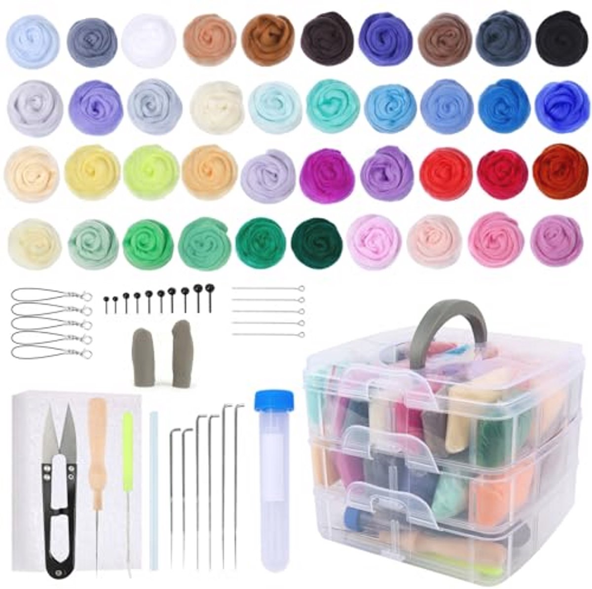 40 Kleuren Naaldvilten Set - 72 Stuks Viltwol voor Beginners met Viltnaalden en Gereedschap - Ideaal voor DIY Handwerk