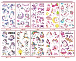 BOTC Eenhoorn Tijdelijke tatoeages - 10 vellen - Neptattoo voor Kinderen - voor Kinderfeestjes - Decoraties, Cadeaus, Spelletjes