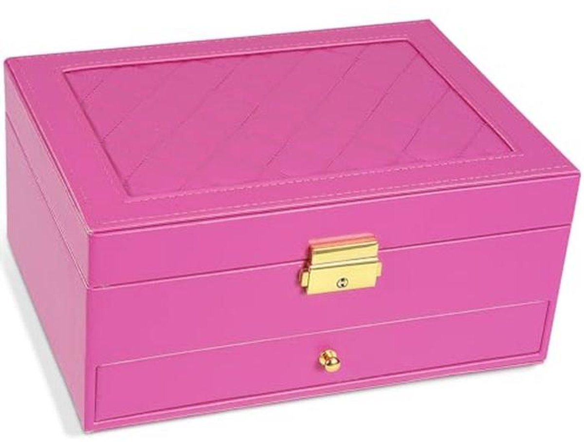 2-Layer Sieraden Doos voor Vrouwen - Organisatoren en Opslag met Verwijderbare Tray - Vintage Gewatteerde Sieradenhouder - Geschenk Idee - Roze