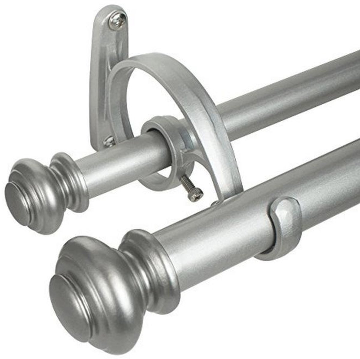Telescopische Dubbele Gordijnstaaf Set 72-144 inch - Antiek Zilver