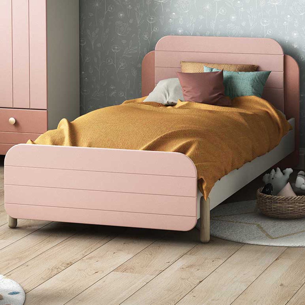 Bed Janne 90 X 200 Cm-mat Roze/mat Wit - CBA - Eenpersoons Bedkader - Roze - Melamine; MDF; Spaanplaat Eenpersoons Normaal Bed