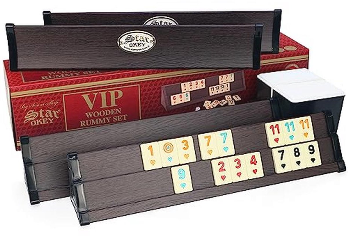 Houten Rummy Set Okey met Melamine Stenen - Antislip Spel voor Gezellige Avonden