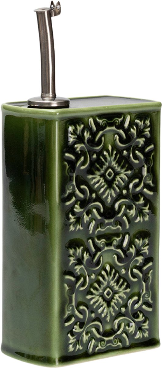 Keramische Olijfolie Dispenser – Groen – 500 ml – Handgemaakt in Portugal – Met RVS Schenktuit