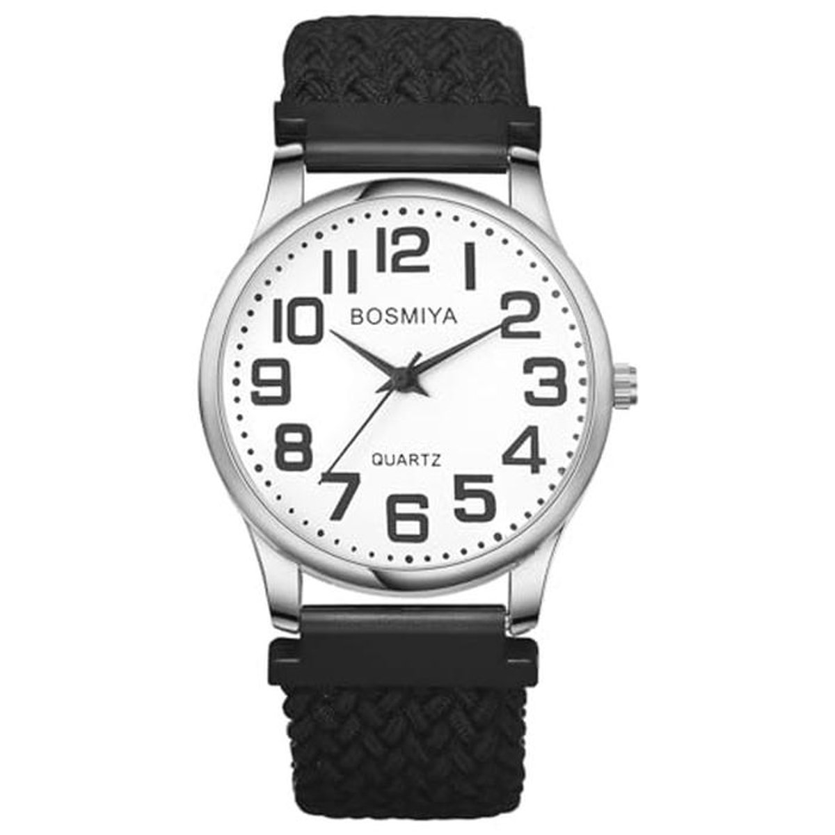 Gevlochten elastisch horloge voor dames, heren en kinderen - Eenvoudig analoog kwartshorloge met grote cijfers en gouden behuizing