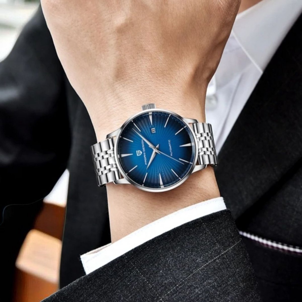 Pagani Design Automatisch Herenhorloge RVS - Blauwe Wijzerplaat 43mm