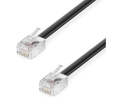 deleyCON 10m Telefoonkabel RJ11 Modulaire Kabel 6P4C Westernkabel RJ11 naar RJ11-Stekker Platte Kabel Telefooncontactdoos Modem Router Fax ISDN DSL VDSL Internet Zwart