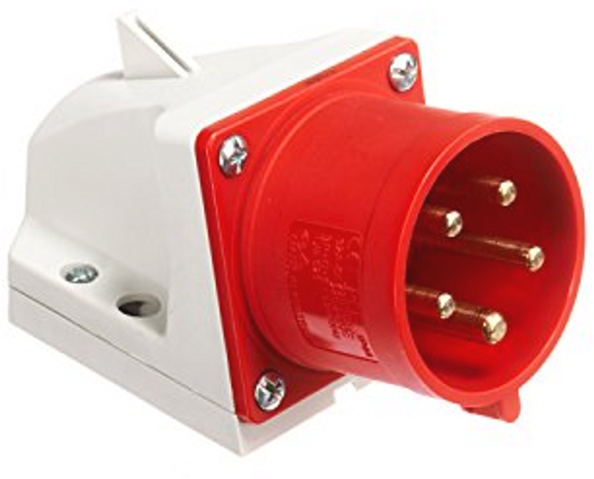 Muurstekker 5-polig 32A IP44 met schroefklemmen en kabelinvoer