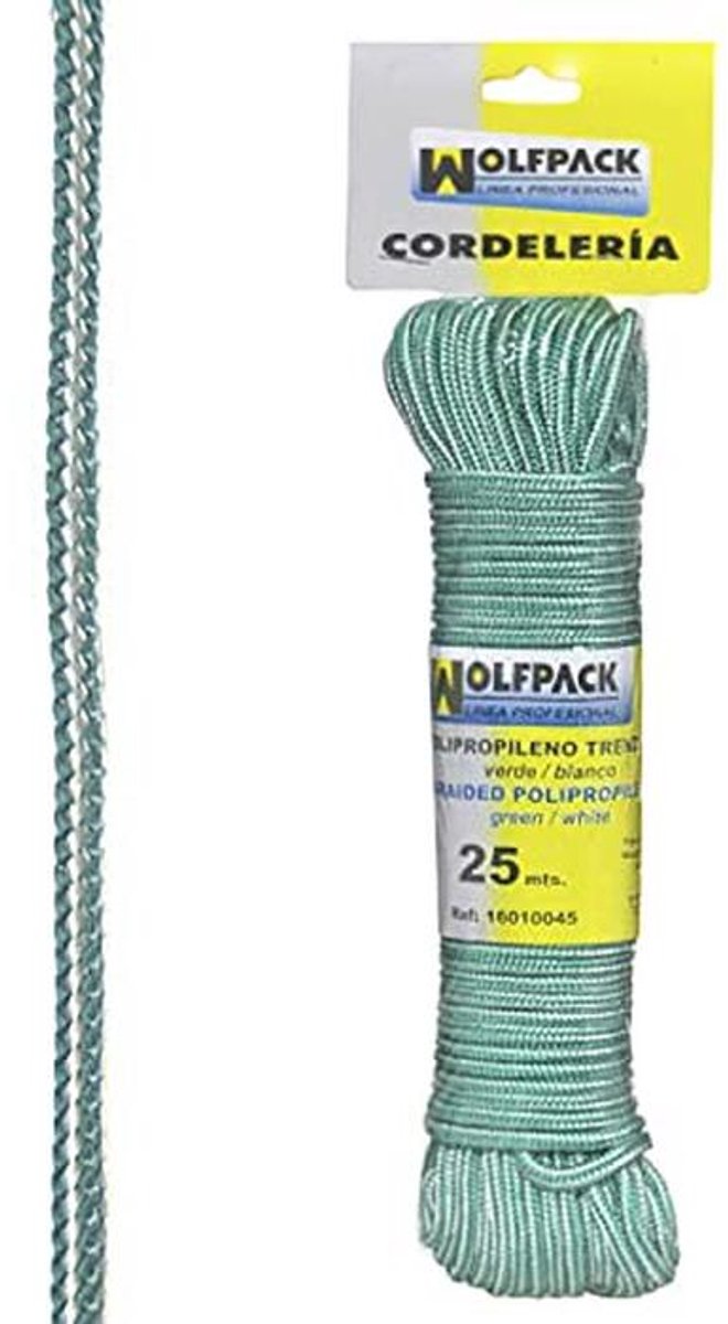 Gevlochten polypropyleen touw 25 m - wit/groen