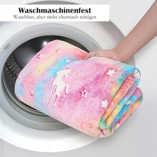 Knuffeldeken voor Kinderen met Eenhoorn en Regenboog - Oplichtend in het Donker - Perfect Cadeau voor Verjaardagen — afbeelding 4