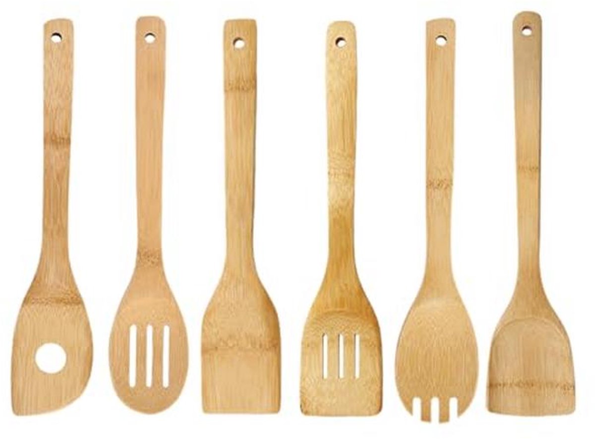 Houten spatels en kooklepels set van 6 - Keukenhulpmiddelen voor koken en salades