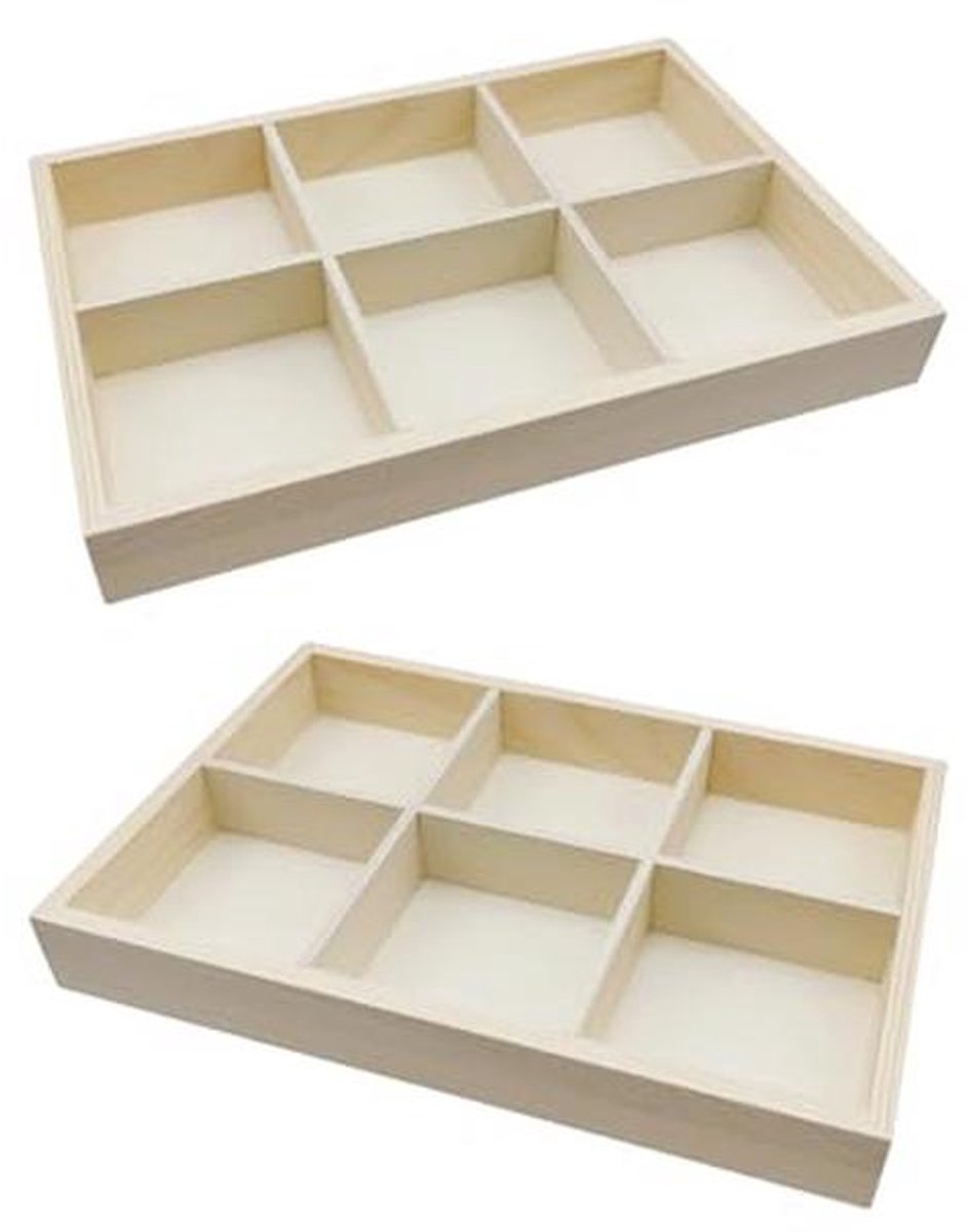 Compacte Houten Sieraden Lade met 6 Compartimenten - Handige Organizer voor Kunstbenodigdheden en Accessoires