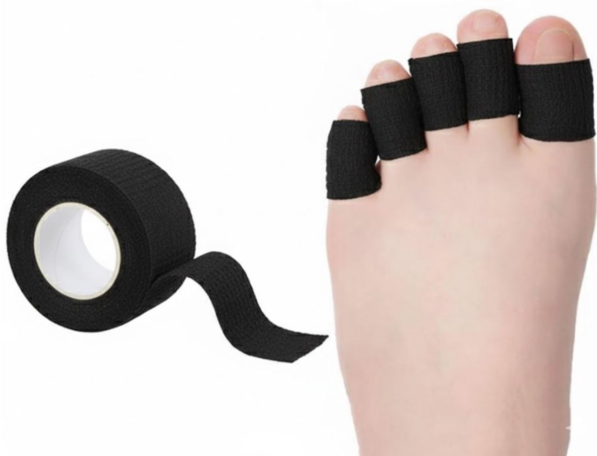 Sporttape voor vingers en tenen - sport tape - vinger spalk - vinger brace - teen beschermer - anti blaren - 1 rol Zwart
