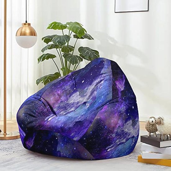 Treer Zitzakstoel zonder vulling, 3D universum, sterrenhemel, kinder- en volwassenenzitzakhoes met hoge rug, met rits, grote wasbare opslag voor gevuld speelgoed, indoor zitzak (89,9 x 110 cm