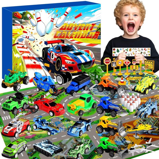 Calendrier De L'Avent 2024 – 24 Mini Voitures à Friction, Sans Pile, Cadeau De Noël Pour Enfants