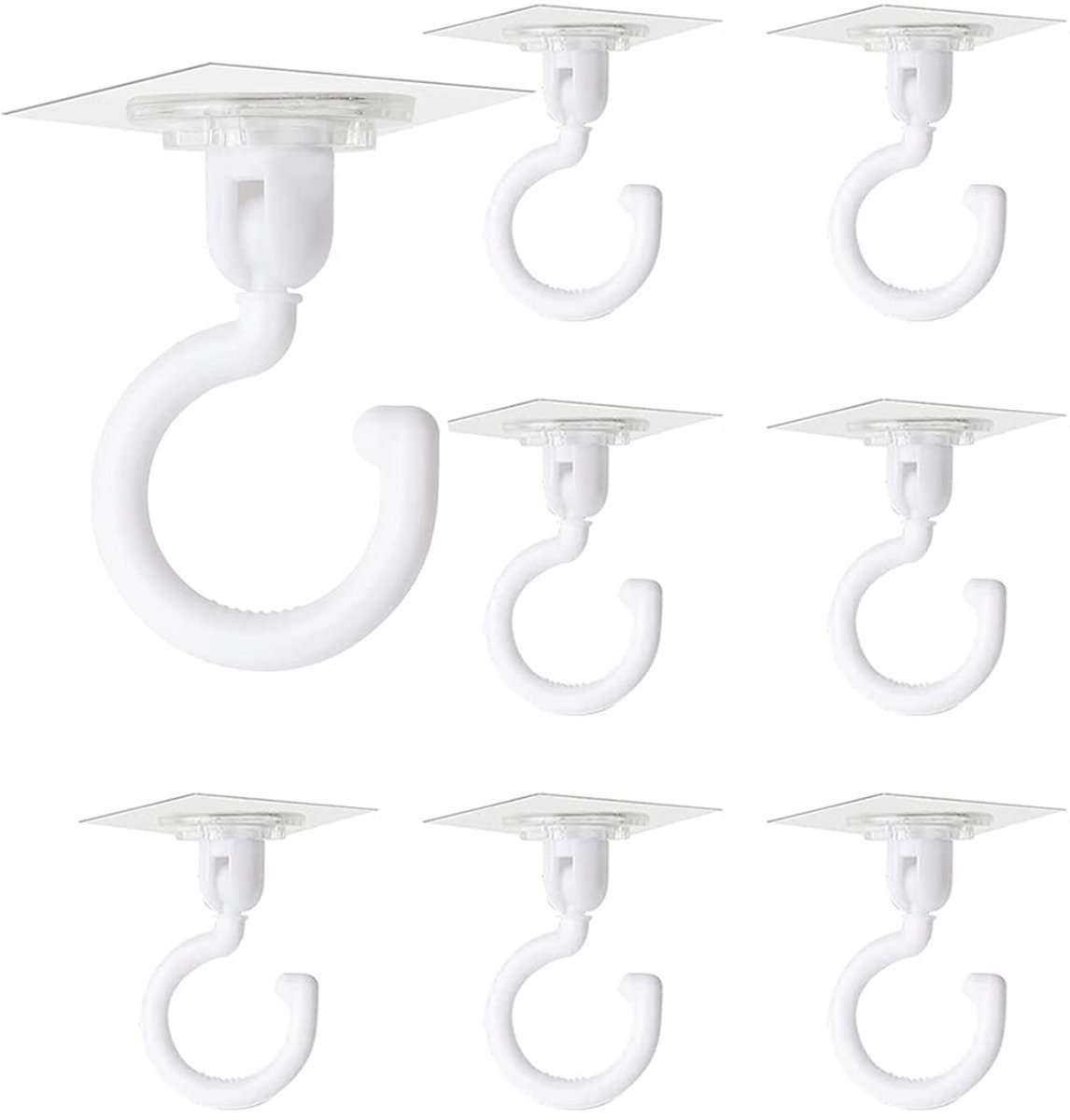 QTTVBTNA - Zelfklevende Ophanghaak - 360° Rotatie - Muur & Plafond Gebruik - Draagkracht 5kg - Wit - 8 Stuks