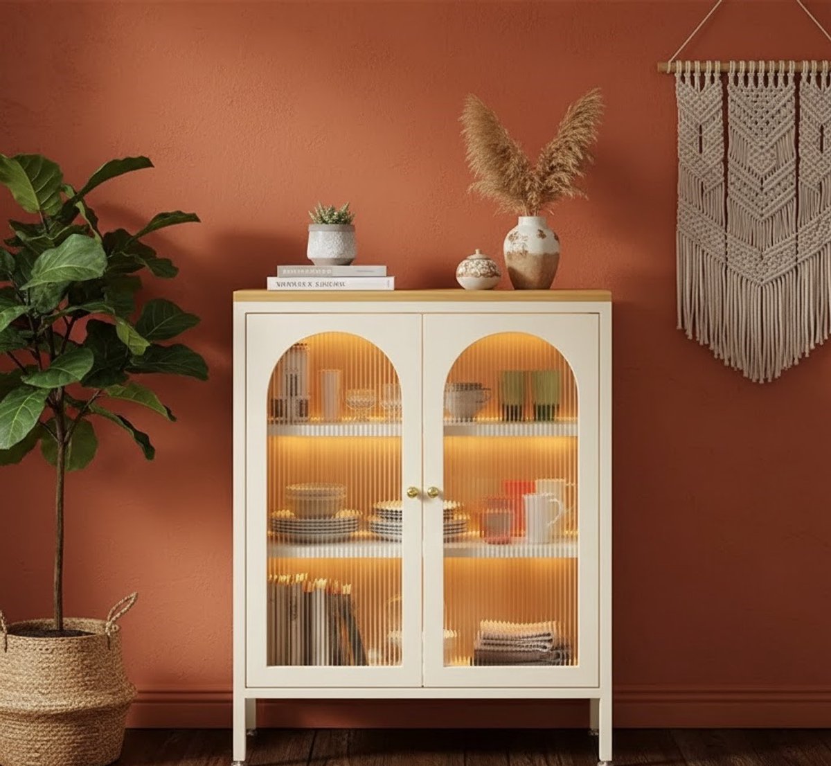 Luxe Industriële Boekenkast van Metaal en Massief Hout – 3-Laags Staal Opbergkast met Inklapbare Deuren, Verstelbare Hoogte en Houten Blad – Moderne Opbergkast voor Keuken, Woonkamer of Kantoor – 90 x 35 x 100 cm - Novihome