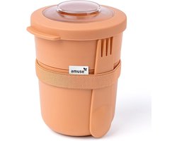 Amuse Tylla Duo Peach Lunchbox - 150ml + 450ml - Yoghurt Beker to go - Perfect afsluitbare Muesli Beker met Spork - Lekvrije Lunchpot - BPA-vrije Soepbeker – Oranje