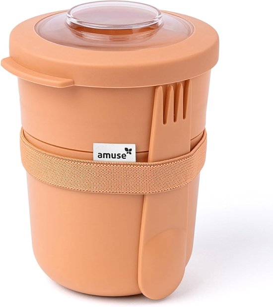 Amuse Tylla Duo Peach Morning & Noon Lunchbowl - Boîte à lunch avec fourchette et brancard - Couvercle en Tritan transparent - Pour la route - Anti-fuite - Oranje - 150 + 450 ml