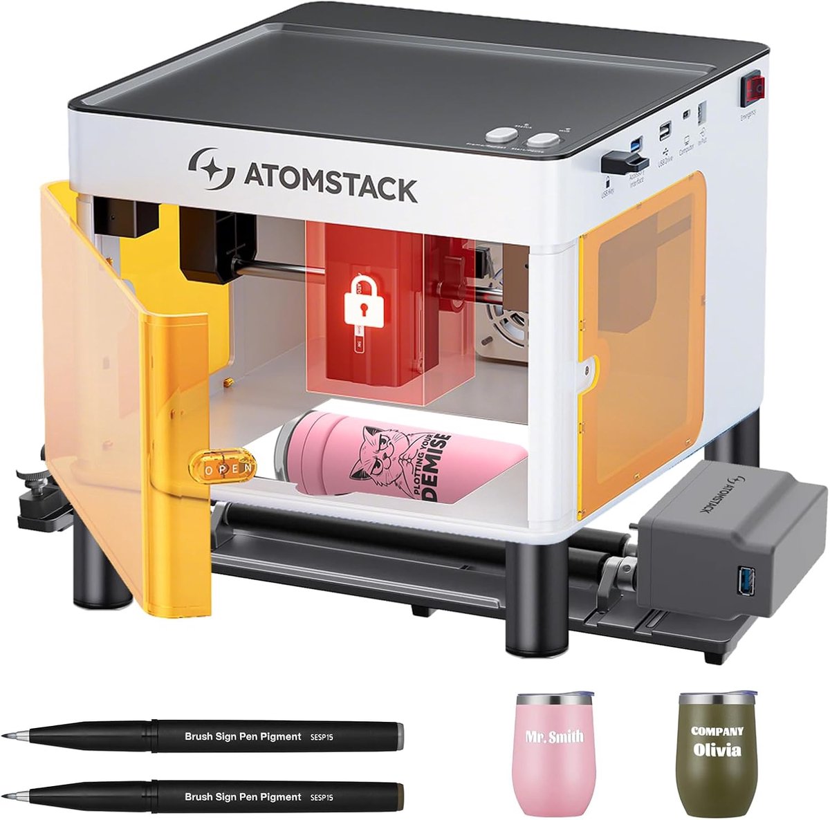 ATOMSTACK P1 Laser Graveermachine 5 W - met R6 360° Rotary Roller - 110 x 110 mm - Draagbare Lasergraveerder - Geschikt voor Beginners - Lasergraveermachine - Hout Acryl Laser Snijmachine - Laser Engraver