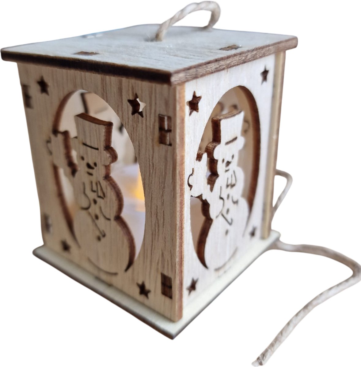 Houten Hanglantaarns Set van 3 – Warme Kerstsfeer - Kerst - Kerstmis - Boom & Interieur - Kerstman - Kerstbellen - Sneeuwpop