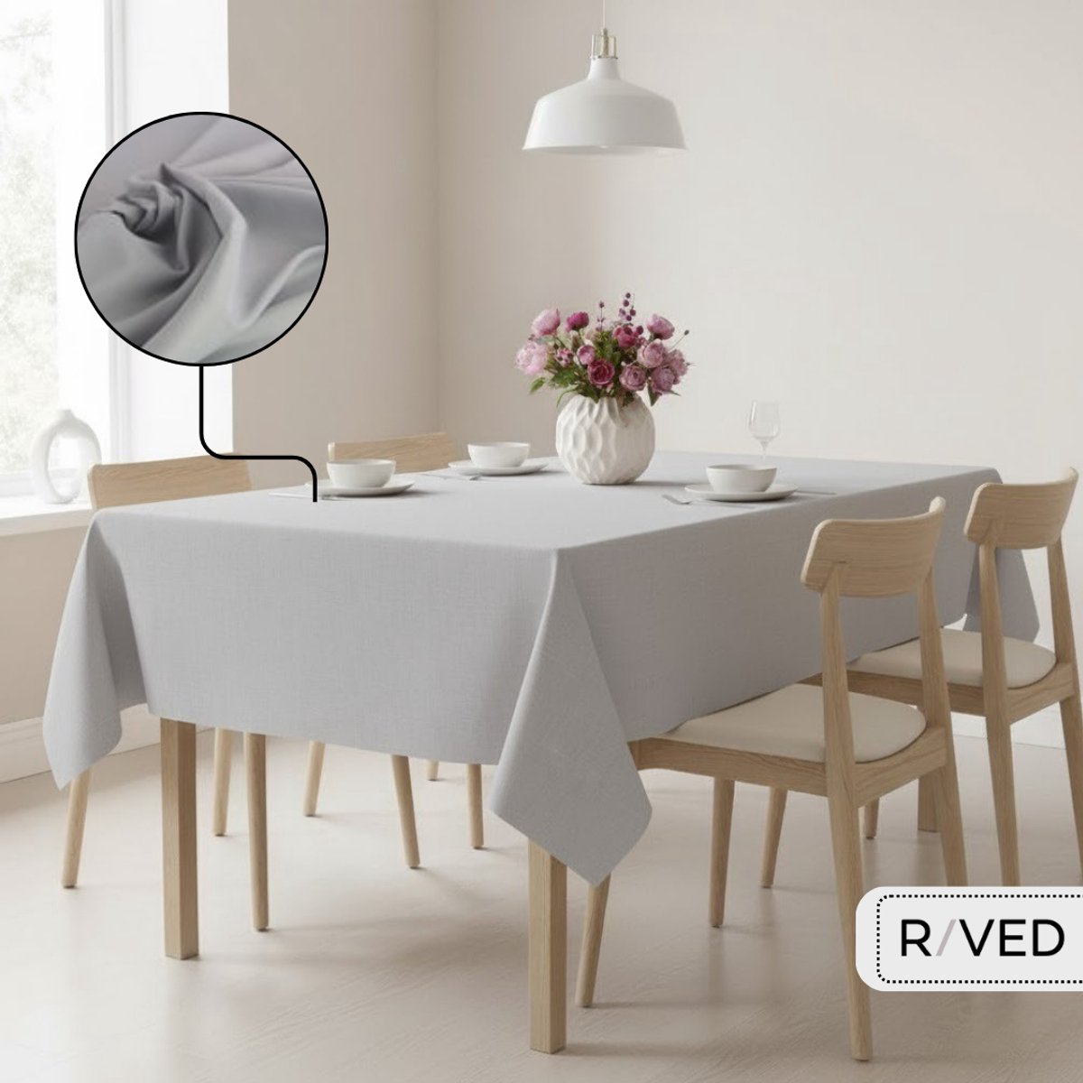 Raved Tafelkleed – 140 cm x 200 cm – Lichtgrijs – Polyester – Kreukvrij