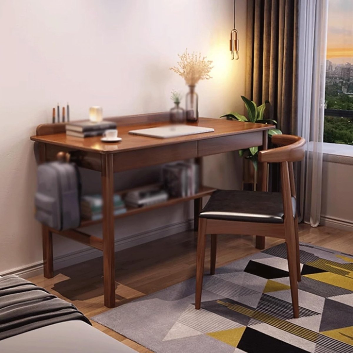 ProLine Houten Bureau 120x60 cm – Multifunctioneel Computer-, Gaming- & Werkbureau met Lade, Opbergplanken, Haak & Splitter – Ergonomisch Design voor Thuiskantoor, Slaapkamer of Studieruimte – Novihome