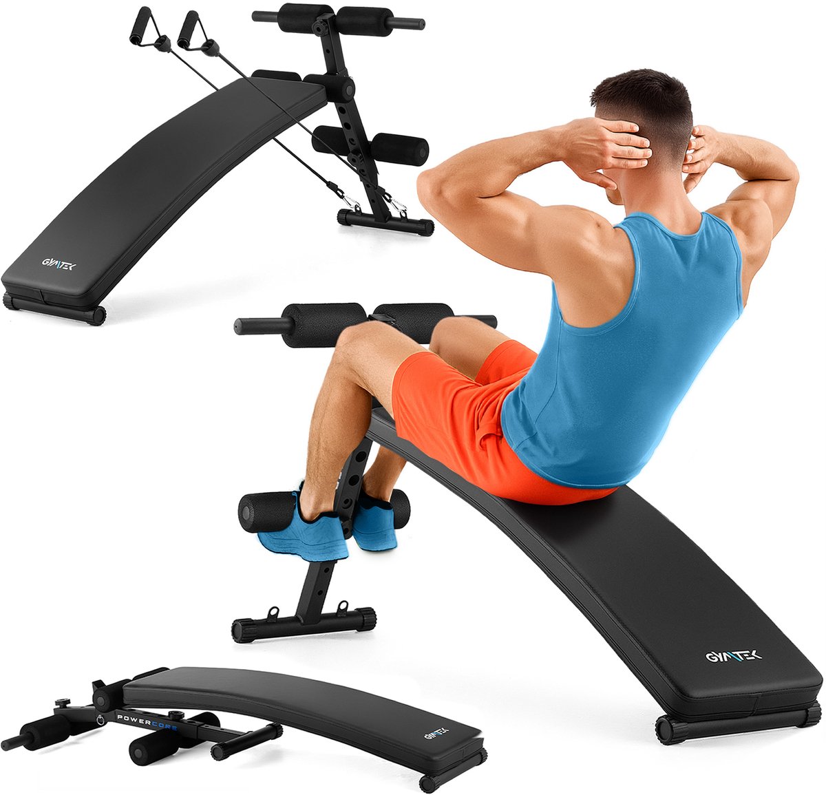 Gymtek® Fitnessbank - Trainingsbank - Sit Up Bank - Buikspierbank - Workout Bench - Inklapbaar - Verstelbar - tot 200 kg - 2 Weerstandsbanden