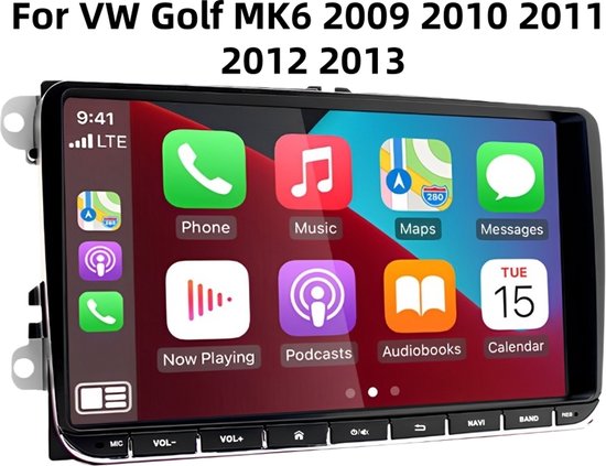 Autoradio Bluetooth - 9 Inch Car Radio Android 15 voor VW Golf MK6 2009-2013 met Carplay, Navi & Backup Camera